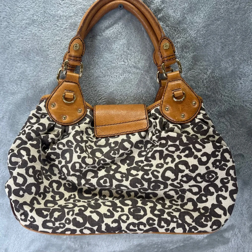 Antonio Melani Leopard Print Canvas‎ Leather Trim Satchel Mob Wife Indie Sleaze